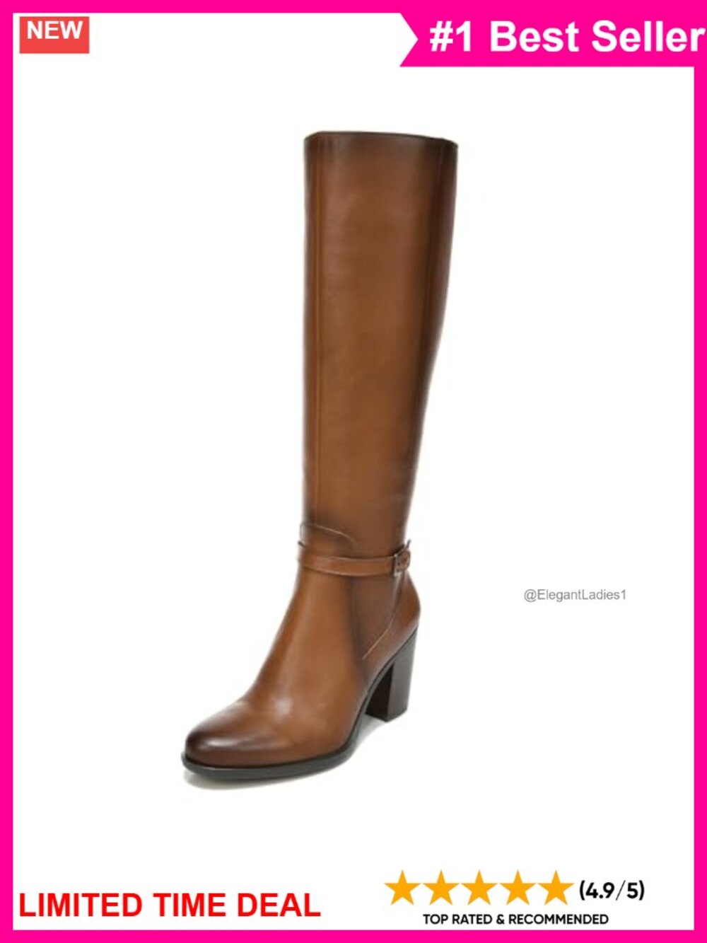 Knee High Leather Block Heel Boots Side Zip Almond Toe Tall Boots